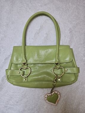XOXO Y2K Purse Shoulder Bag Heart Charm Green Faux Leather Cute Girly